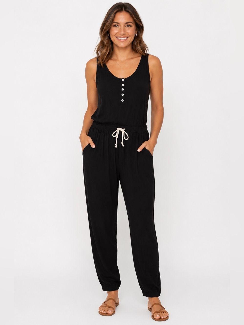 Pink Lily Black Sleeveless Jumpsuit